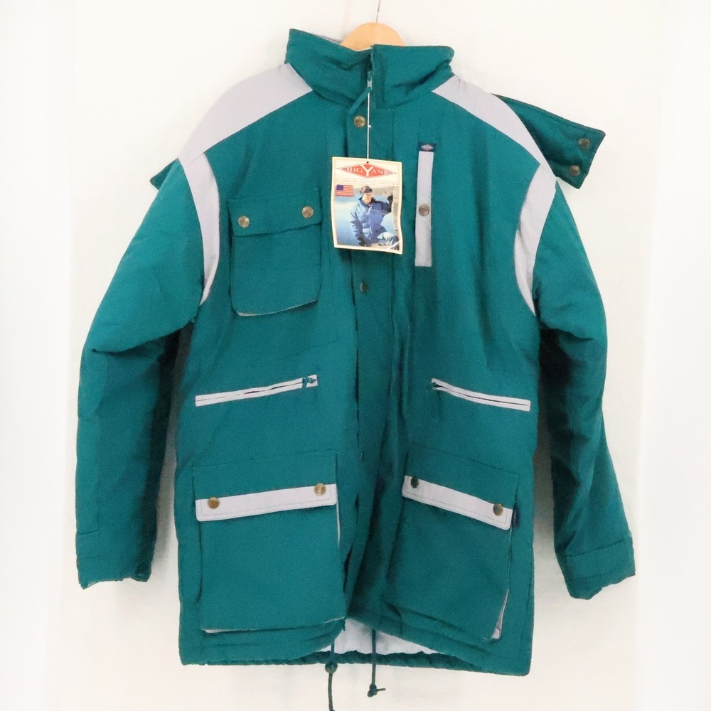 Big Yank Vintage 90s Parka Mens Size M Green White Hooded Winter Deadstock Gorp